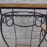 2 wrought iron stools with aged effect and wooden top - Completely refurbished