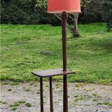 Floor lamp with shelf of the 40s/50s in beech lampshade red fabric