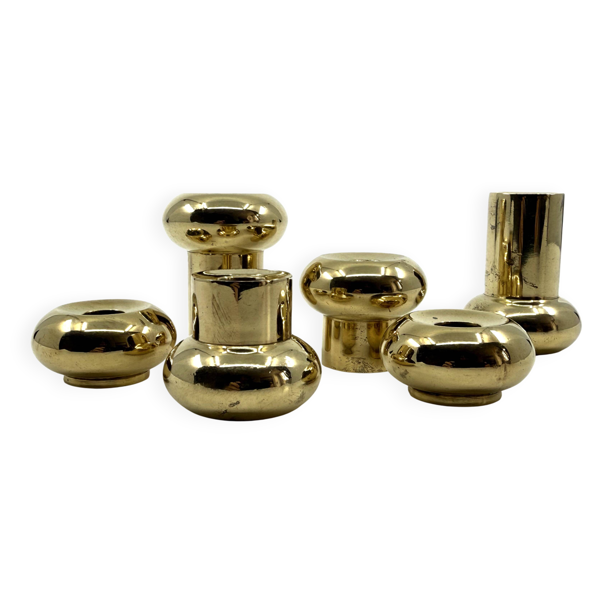 6 small brass candlesticks • Landskrona Mässing • Sweden • Circa 1978