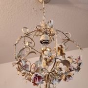 Hand-forged vintage pendant lamp with porcelain roses, Denz Neheim Hüsten