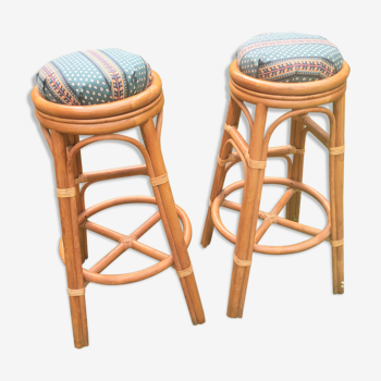 Pair of bamboo bar stools