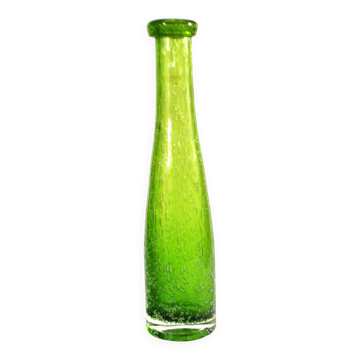 Vase bouteille vintage verre bullé vert - Verrerie Biot ? – soliflore H27cm