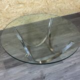 Table basse en métal chromé et verre fumé par Werner Lindner pour Bacher Space Age