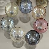 7 vintage iridescent foot glasses