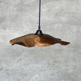 Large pendant light in corrugated teak leaf (Large D:60 H:20)