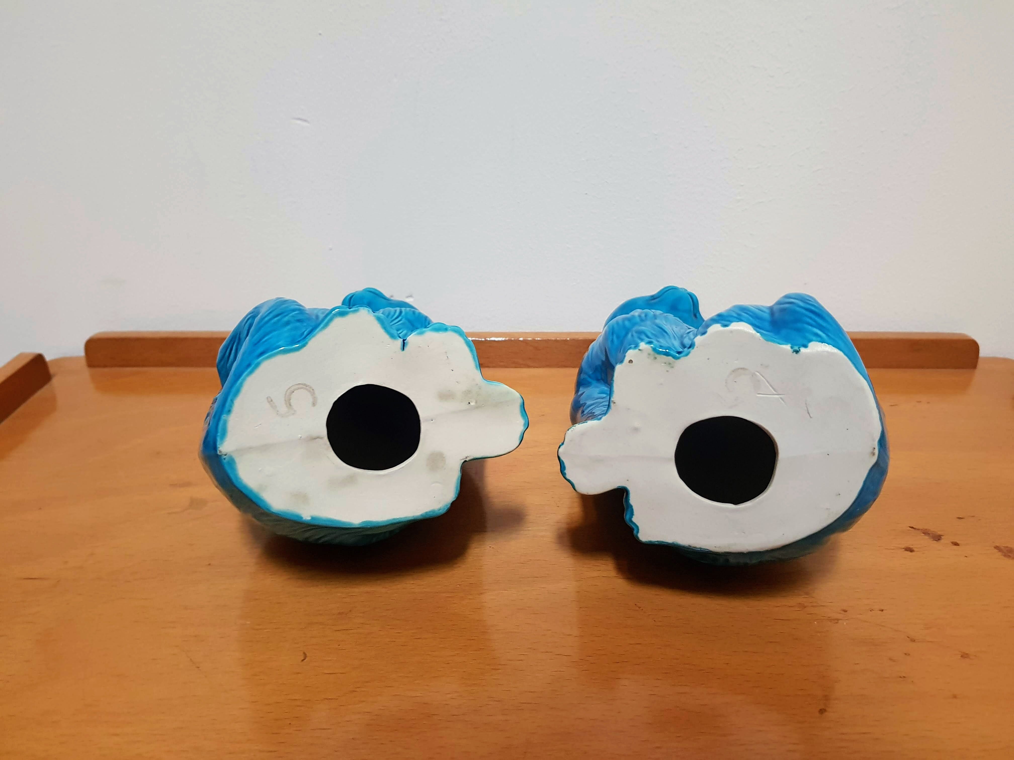 Vintage Pair of Ceramic Blue Cats Bookends