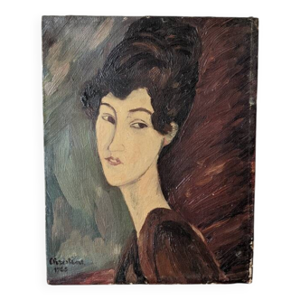 Acrylic on canvas, old vintage portrait painting