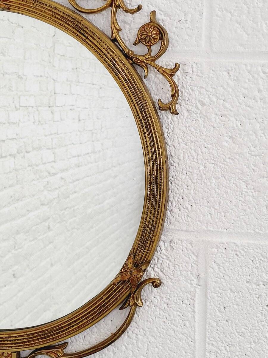 Miroir Médaillon Rond en Laiton, 1950s