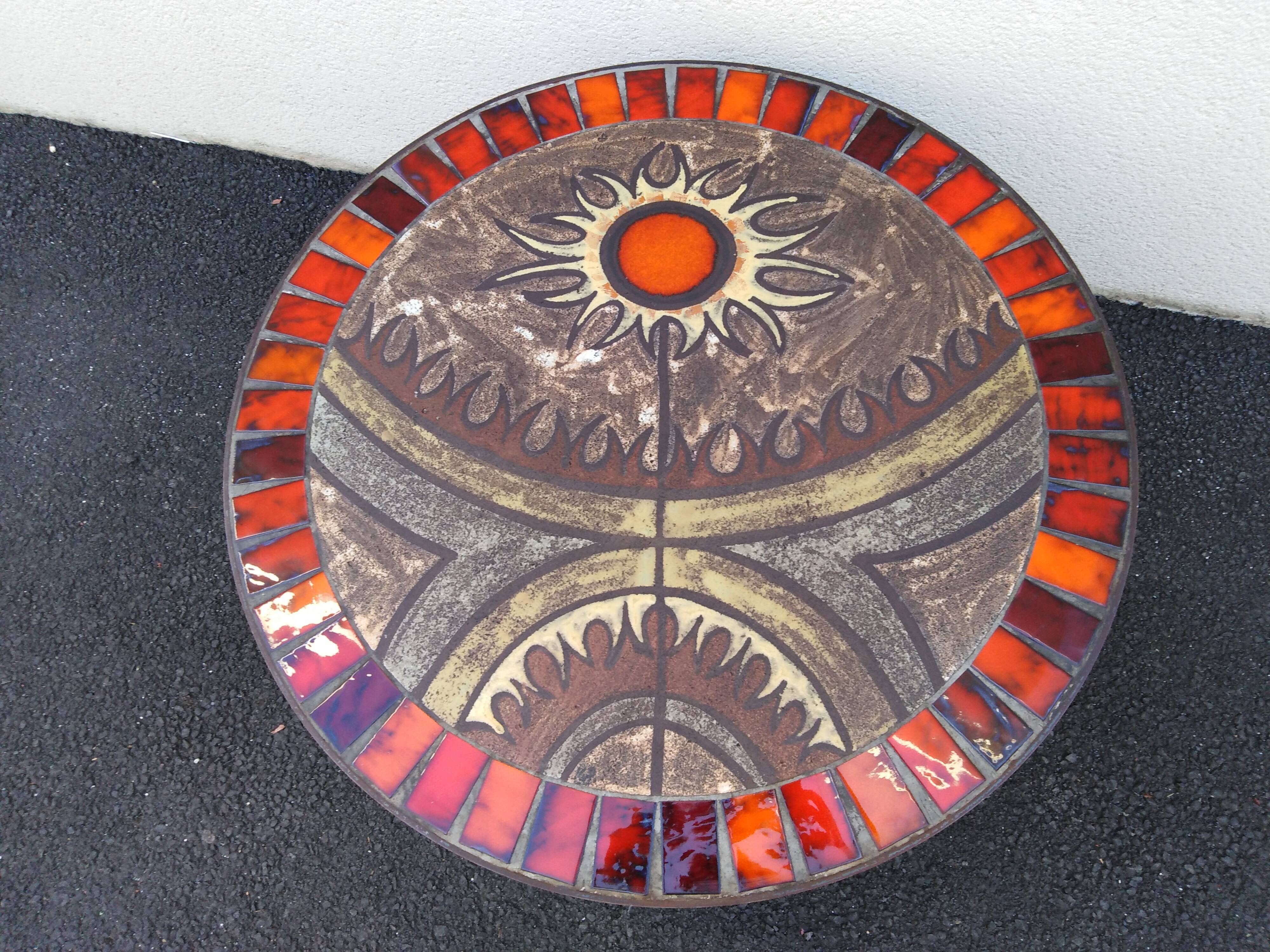 Table low enamelled lava and ceramic 60s signed JPG