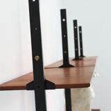 Bookcase in slab wood and black metal, Italy 50s