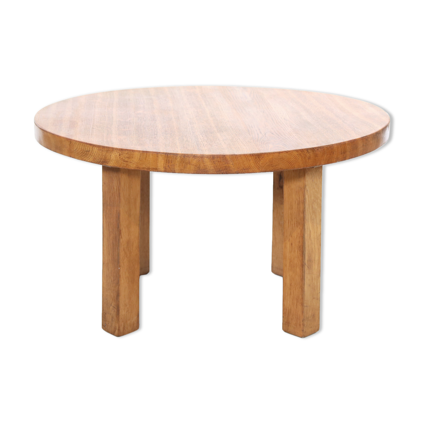 Round brutalist artisan solid oak coffee table