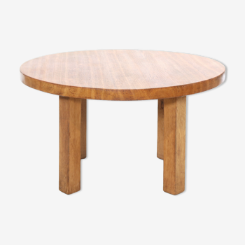 Round brutalist artisan solid oak coffee table