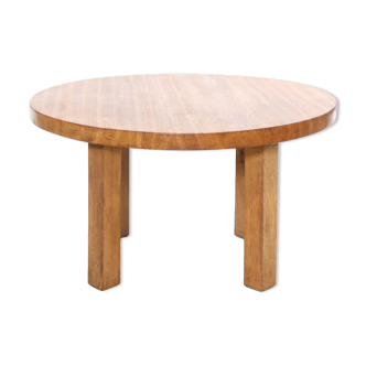 Round brutalist artisan solid oak coffee table