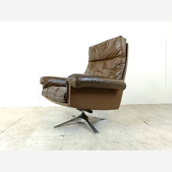 Fauteuil De sede DS31 à dossier haut en cuir marron, années 1970