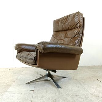 Fauteuil De sede DS31 à dossier haut en cuir marron, années 1970