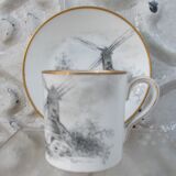 Cup and under cup decoration in grisaille Porcelain of Paris XIXth signed decoration mill