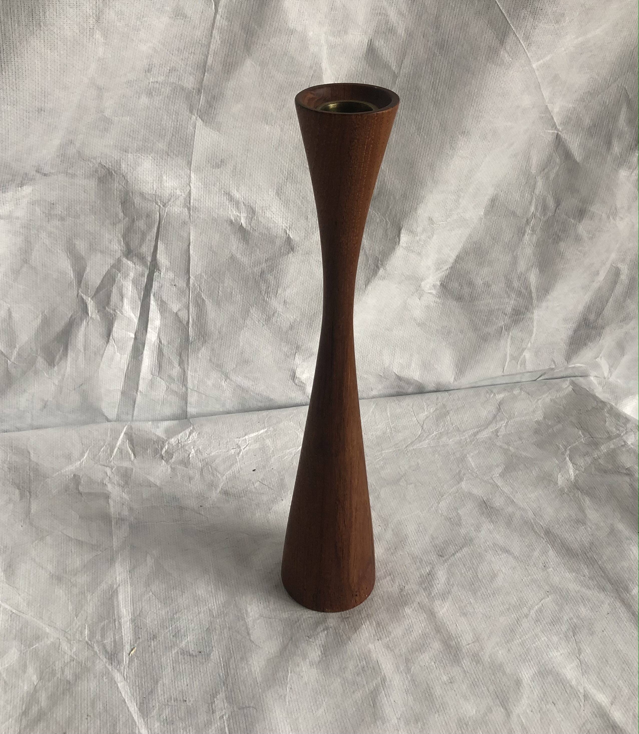 Vintage oiled teak wood candle holder, Scandinavian design