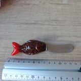 Butter dish set with butter knife in the shape of a colorful fish, Vallauris style