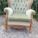 Fauteuil ancien Louis XV  en velours vert d eau