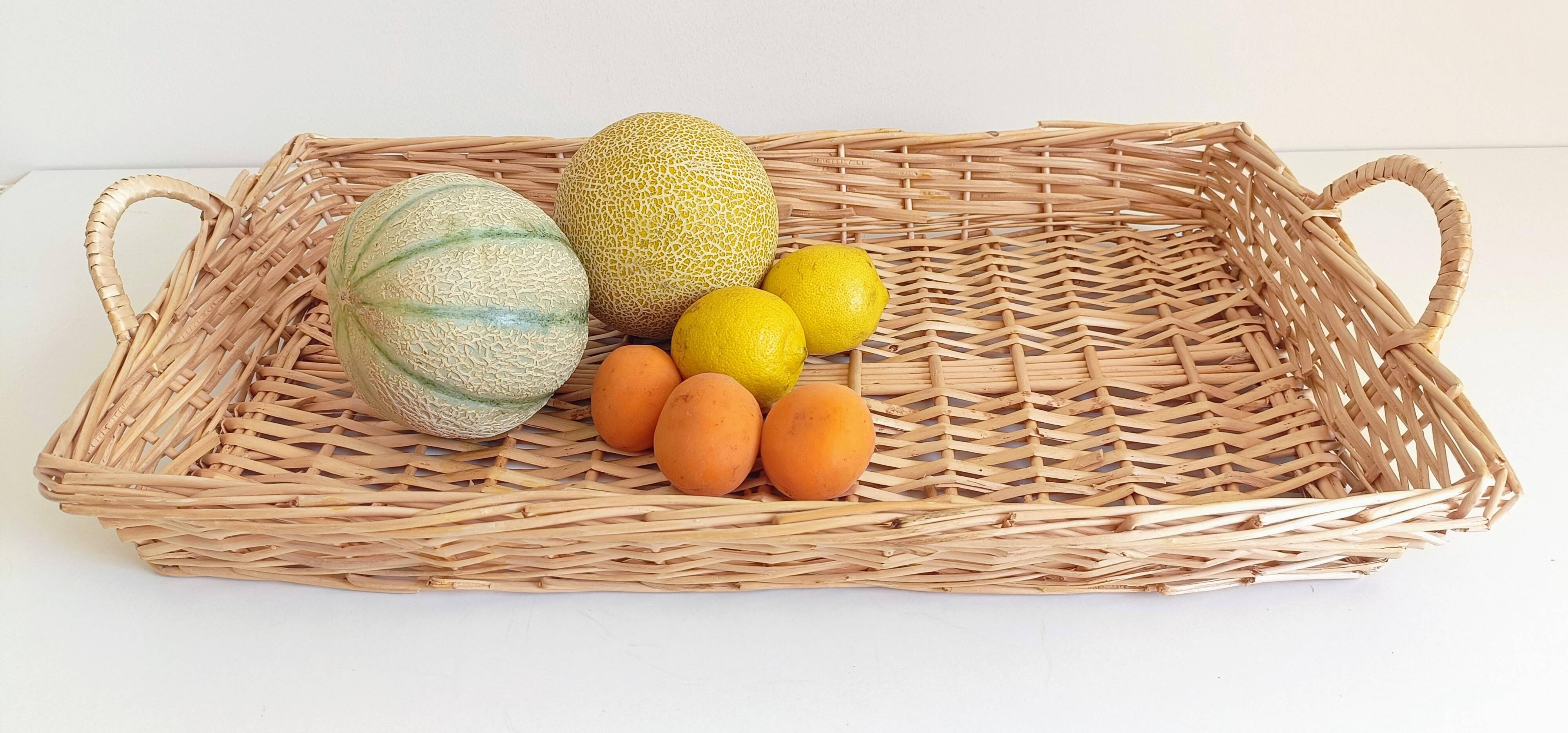 French Provence Large Wicker Basket Tray, Handwoven in France, Late 20th-C