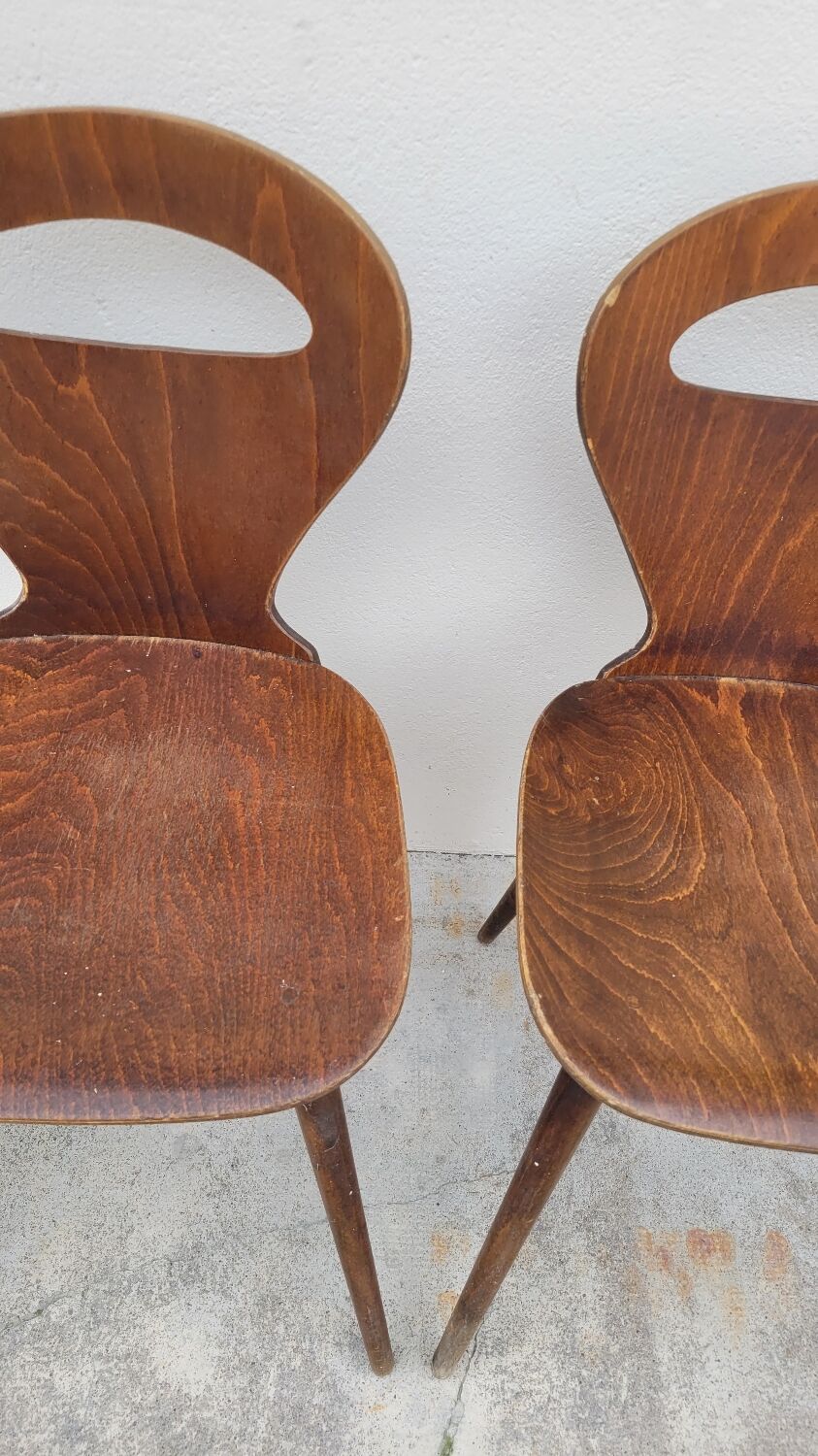 Series of 3 bistro chairs baumann model Fourmi 1950 vintage