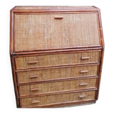 Rattan and wicker secretary chest of drawers