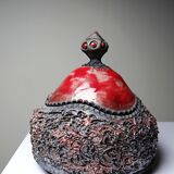 Vintage 2000s red and grey handmade raku jewellery box