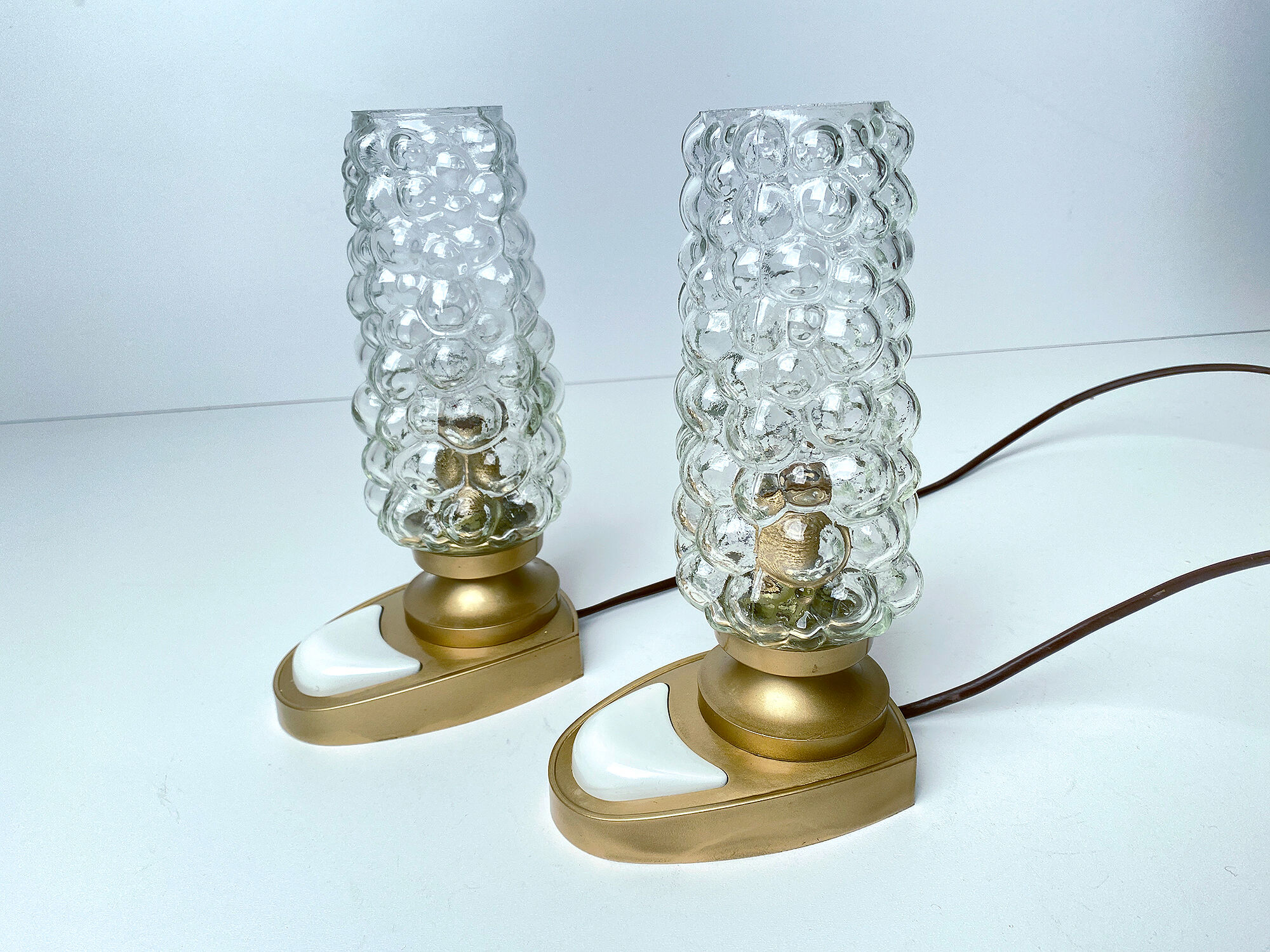 Pair of vintage table lamps, bubble glass, 70s