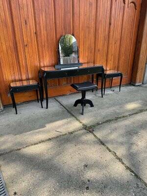 Art Deco French Black Dressing Table, Chair &amp; Nightstands, Set of 4