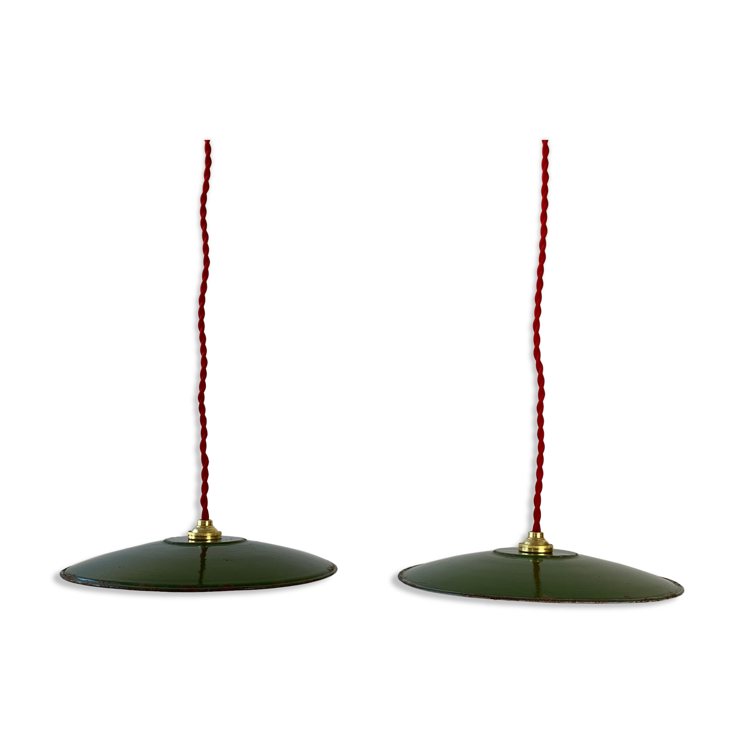 Pair of old green enamelled suspensions