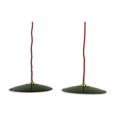 Pair of old green enamelled suspensions