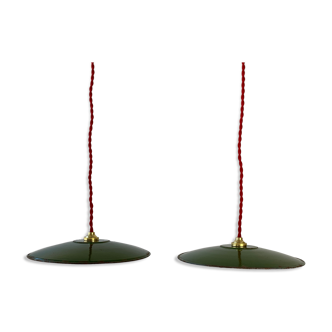 Pair of old green enamelled suspensions