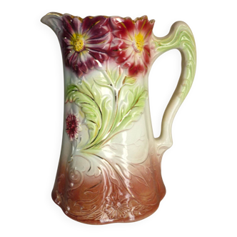 Barbotine pitcher, Onnaing earthenware, art nouveau ceramics, model no. 790