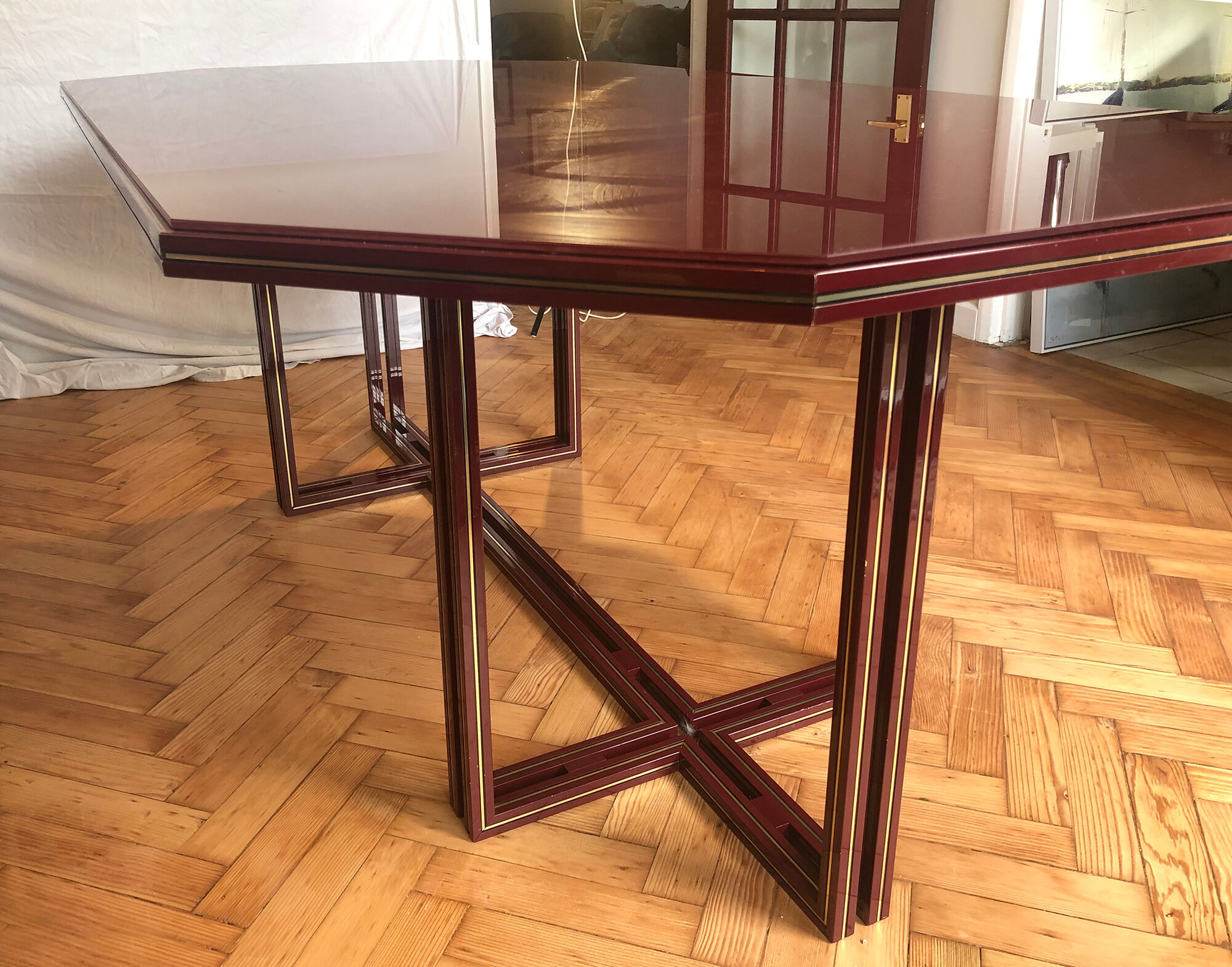 Burgundy Pierre Vandel dining table vintage 1970s