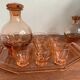 Vintage pink glass liqueur set