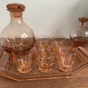 Vintage pink glass liqueur set