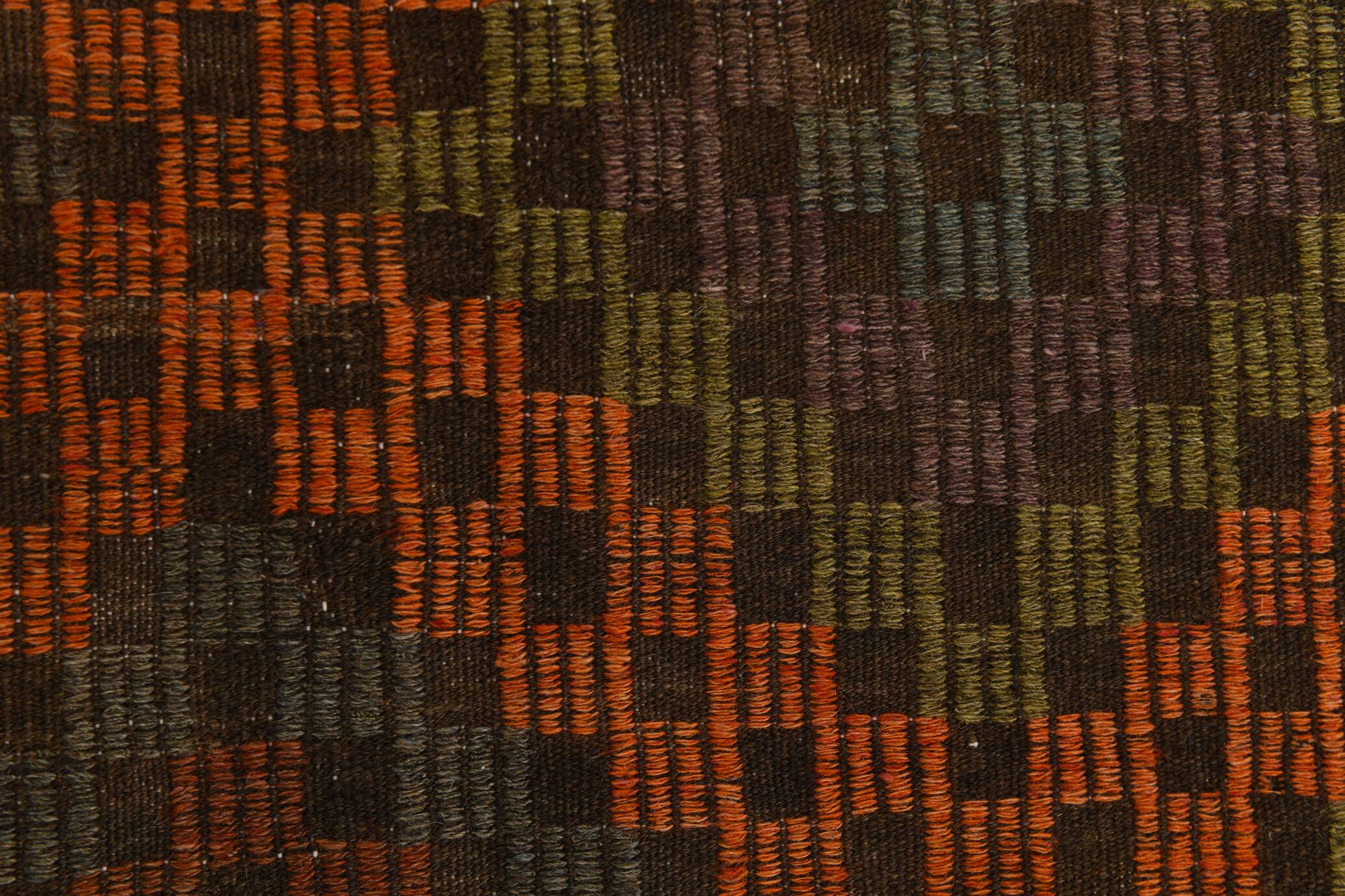 Tapis Kilim Tribal Vintage – Motifs Géométriques Terre & Orange, 207x301 Cm
