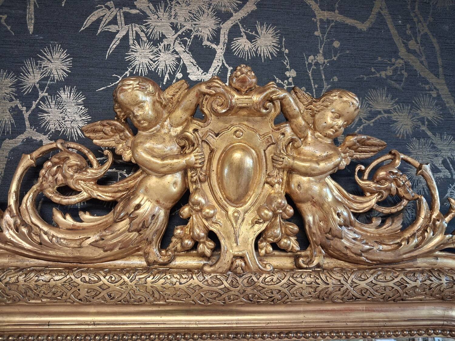 19th century mirror with angels 160 x 86