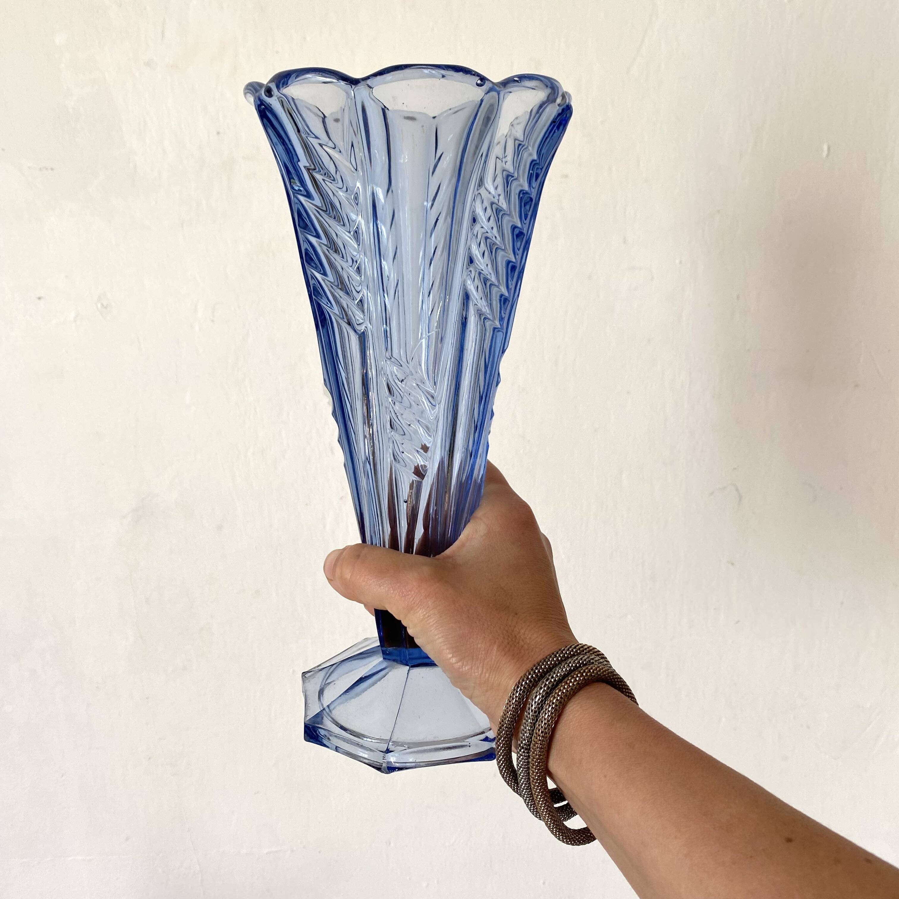 Antique blue cornet vase 27 cm