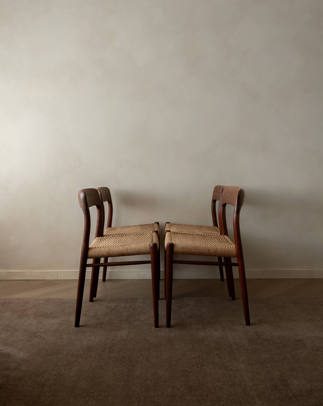 Vintage Danish Teak Dining Chairs Model 75 Niels O. Møller 1950s Set of 4