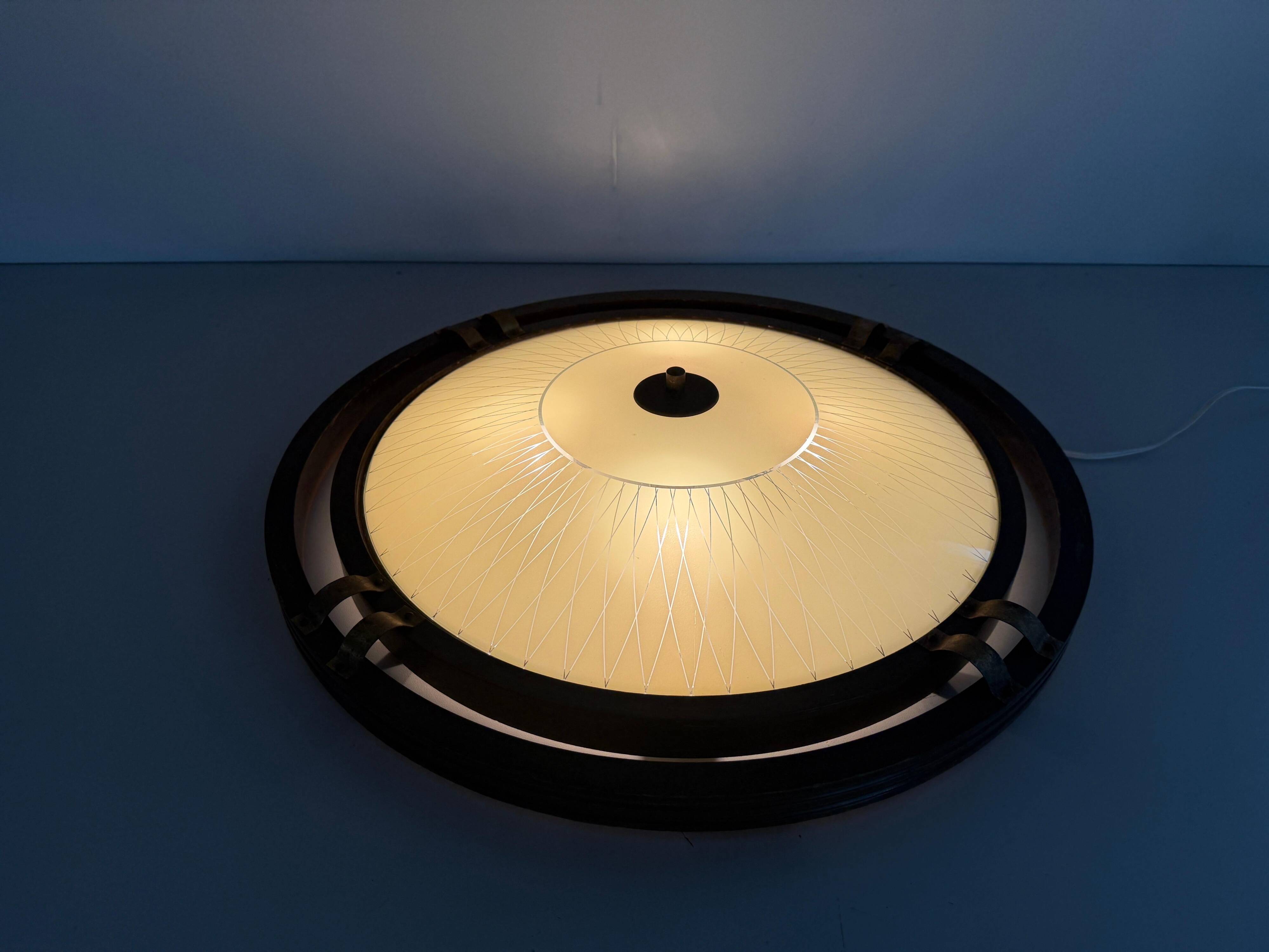 Mid-century wooden and glass framed ceiling light, 1950s, Germany