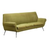 Vintage fabric and brass 3-seater sofa, Italian design, 1950s-60s, original