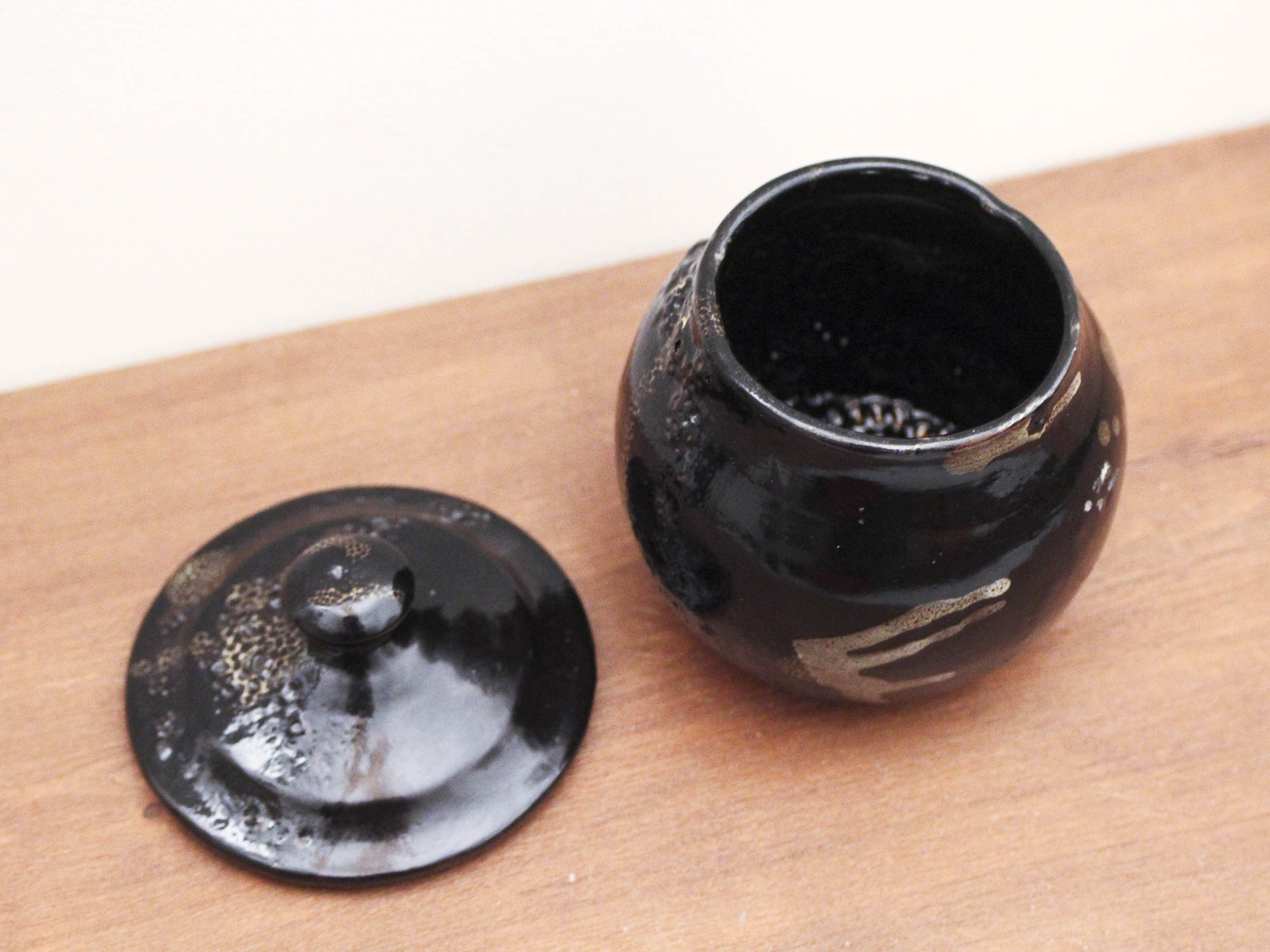 Signed ceramic covered pot