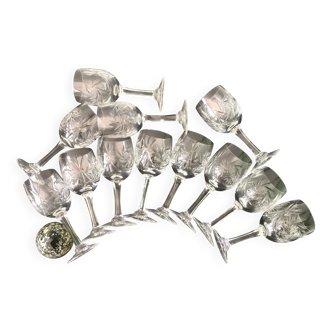 Set of 12 cut crystal wine glasses