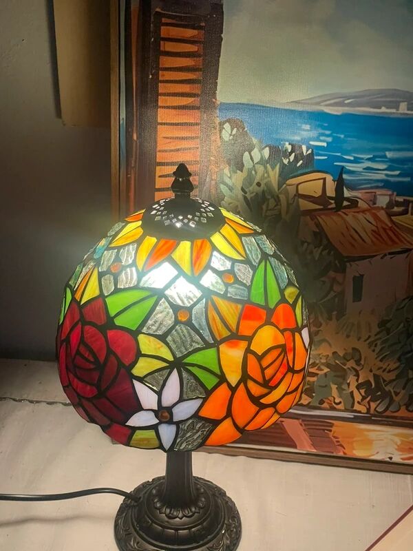 Tiffany style lamp vintage colourful flowers