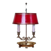 bronze and brass 2-bulb bouillotte lamp, red desk lamp