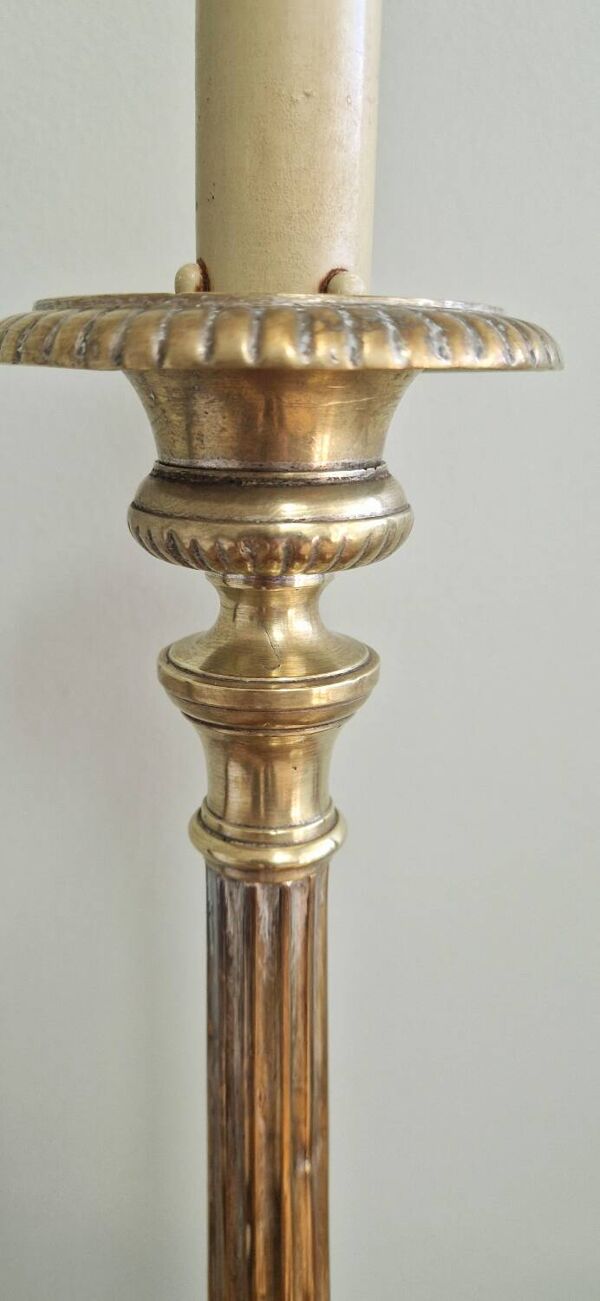 Pied lampe cierge église début XX