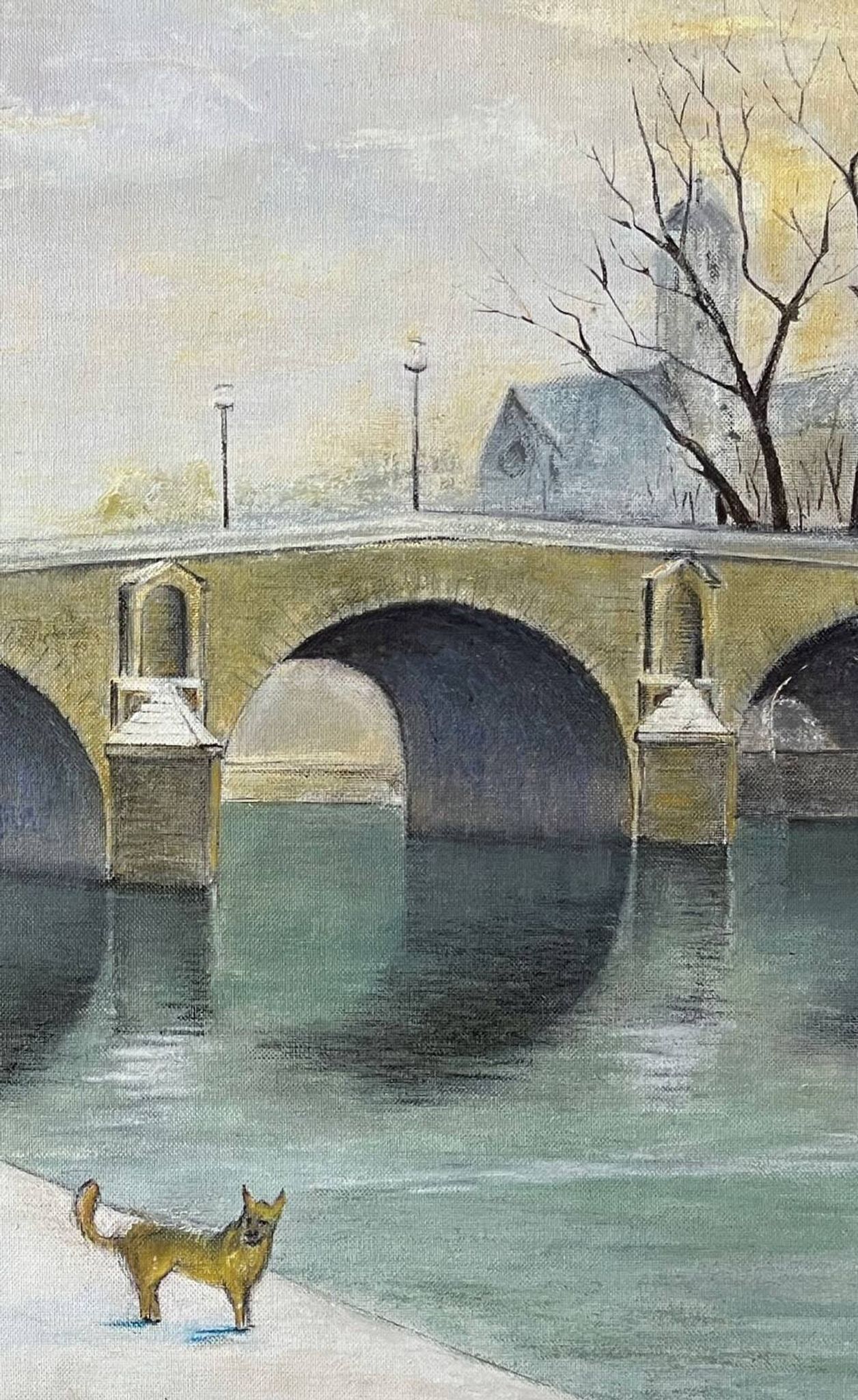 Tableau HSP "Bridge of Paris in winter" Notre Dame signed around 1950