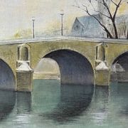Tableau HSP "Bridge of Paris in winter" Notre Dame signed around 1950