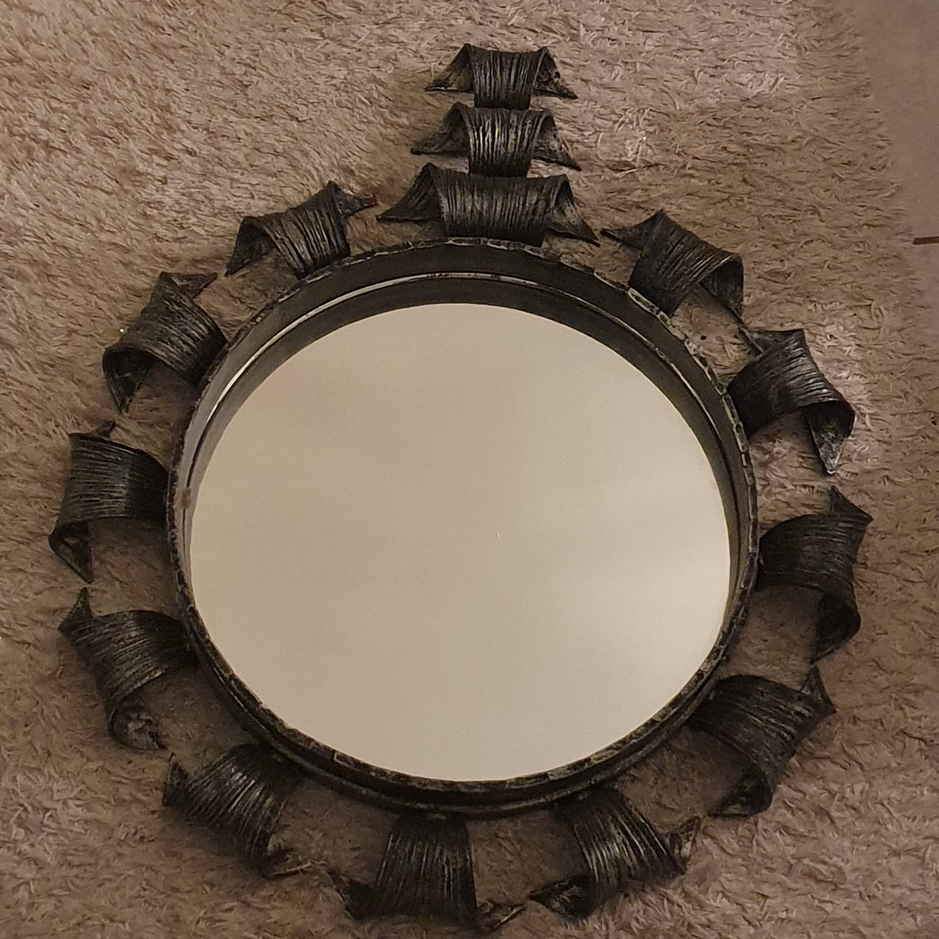 Brutalist wrought iron mirror, Spain, 1950